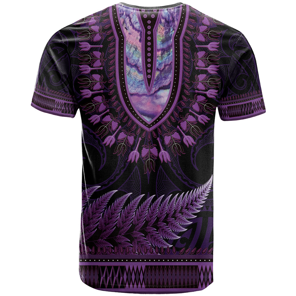 Purple African Dashiki With Aotearoa Maori T Shirt Paua Shell Mix Silver Fern - Vibe Hoodie Shop