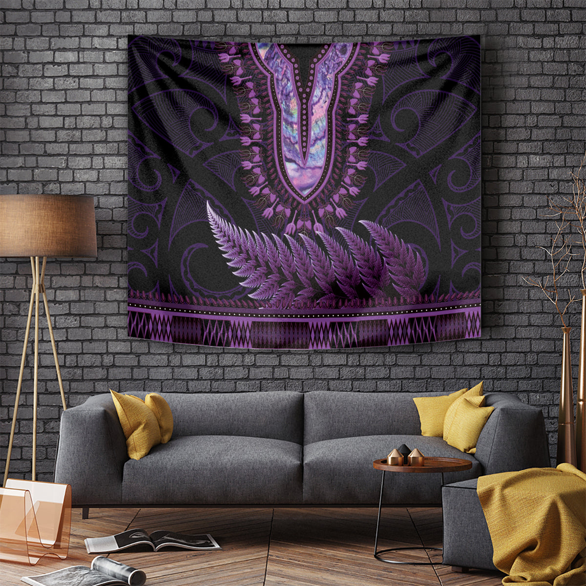 Purple African Dashiki With Aotearoa Maori Tapestry Paua Shell Mix Silver Fern - Vibe Hoodie Shop