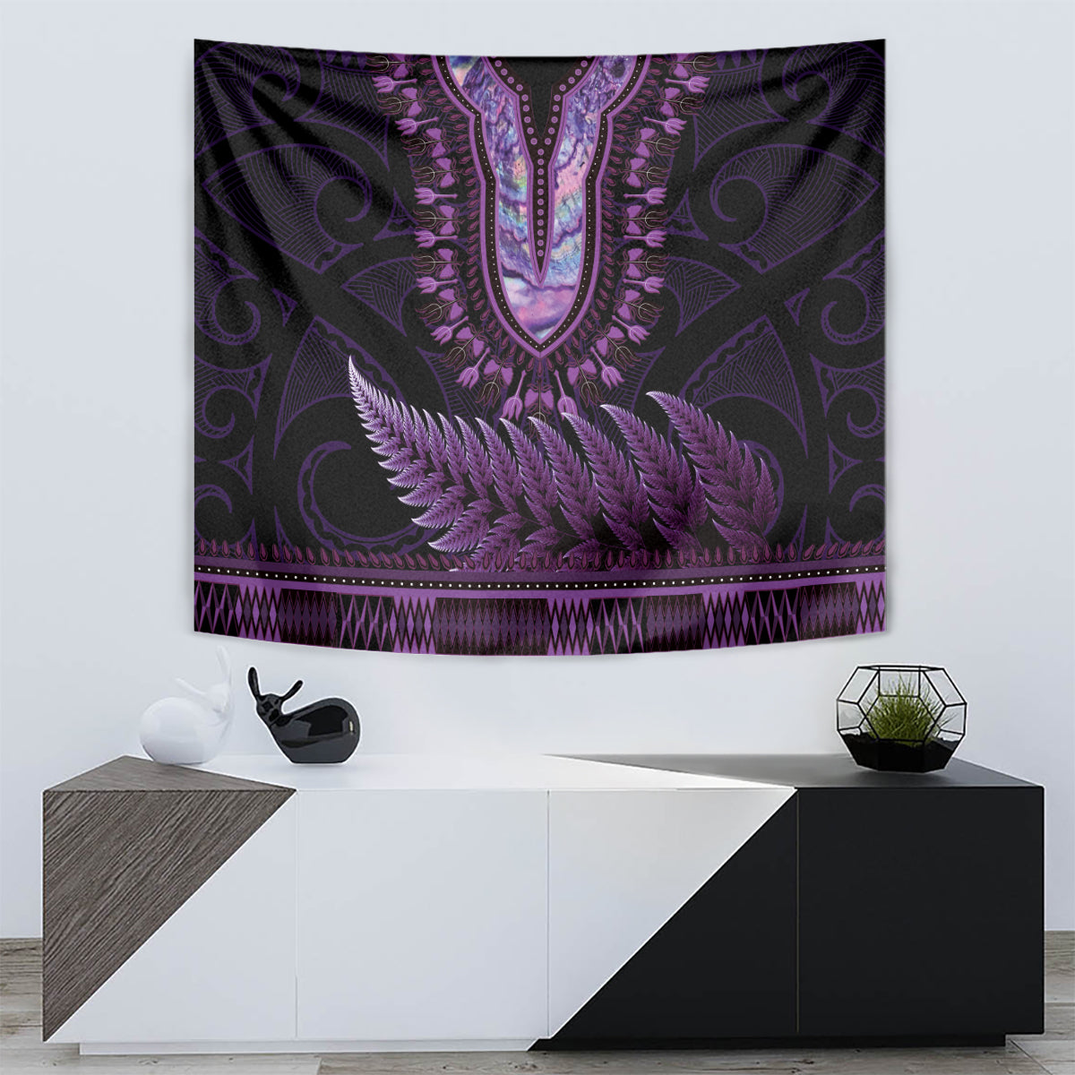 Purple African Dashiki With Aotearoa Maori Tapestry Paua Shell Mix Silver Fern - Vibe Hoodie Shop