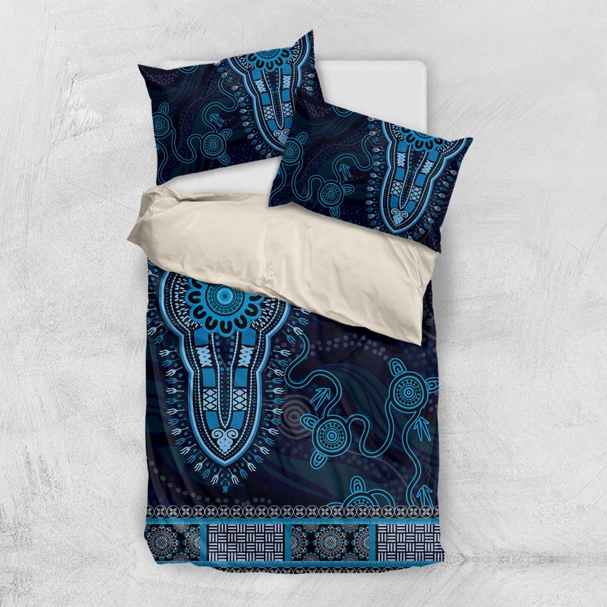 Blue African Dashiki With Australia Aboriginal Art Bedding Set - Vibe Hoodie Shop