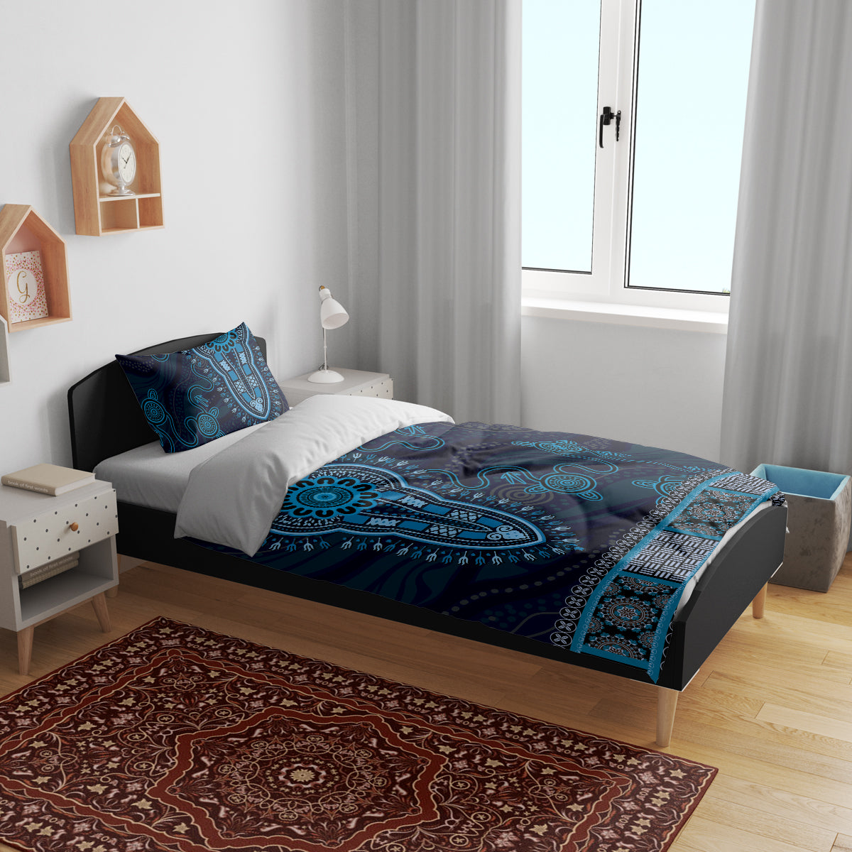 Blue African Dashiki With Australia Aboriginal Art Bedding Set - Vibe Hoodie Shop