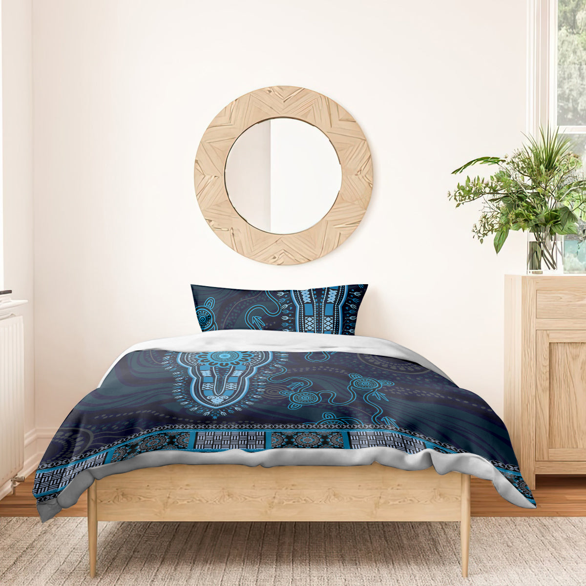 Blue African Dashiki With Australia Aboriginal Art Bedding Set - Vibe Hoodie Shop