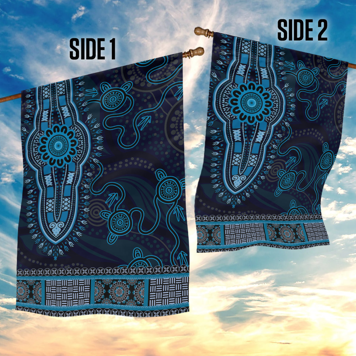 Blue African Dashiki With Australia Aboriginal Art Garden Flag - Vibe Hoodie Shop