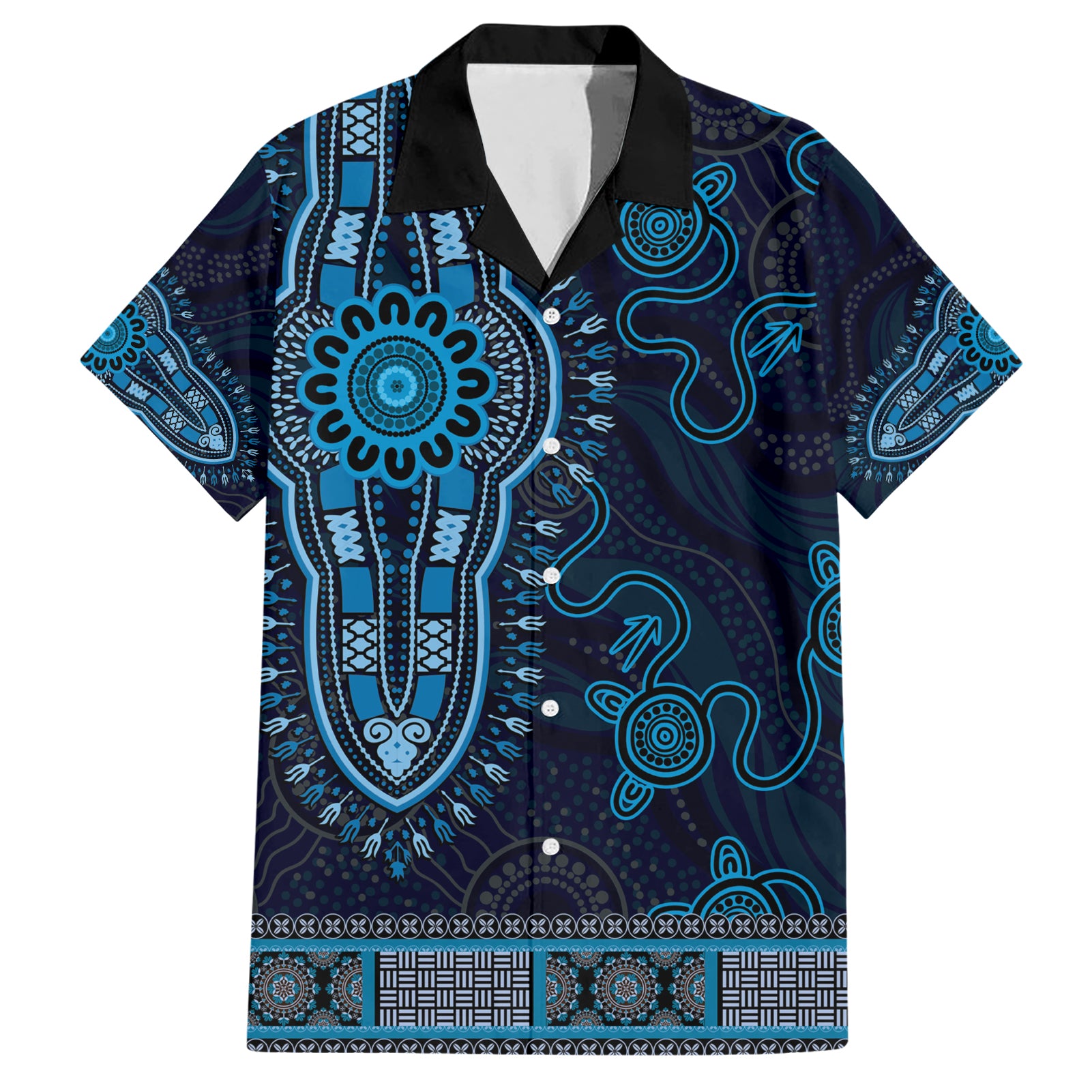 Blue African Dashiki With Australia Aboriginal Art Hawaiian Shirt - Vibe Hoodie Shop