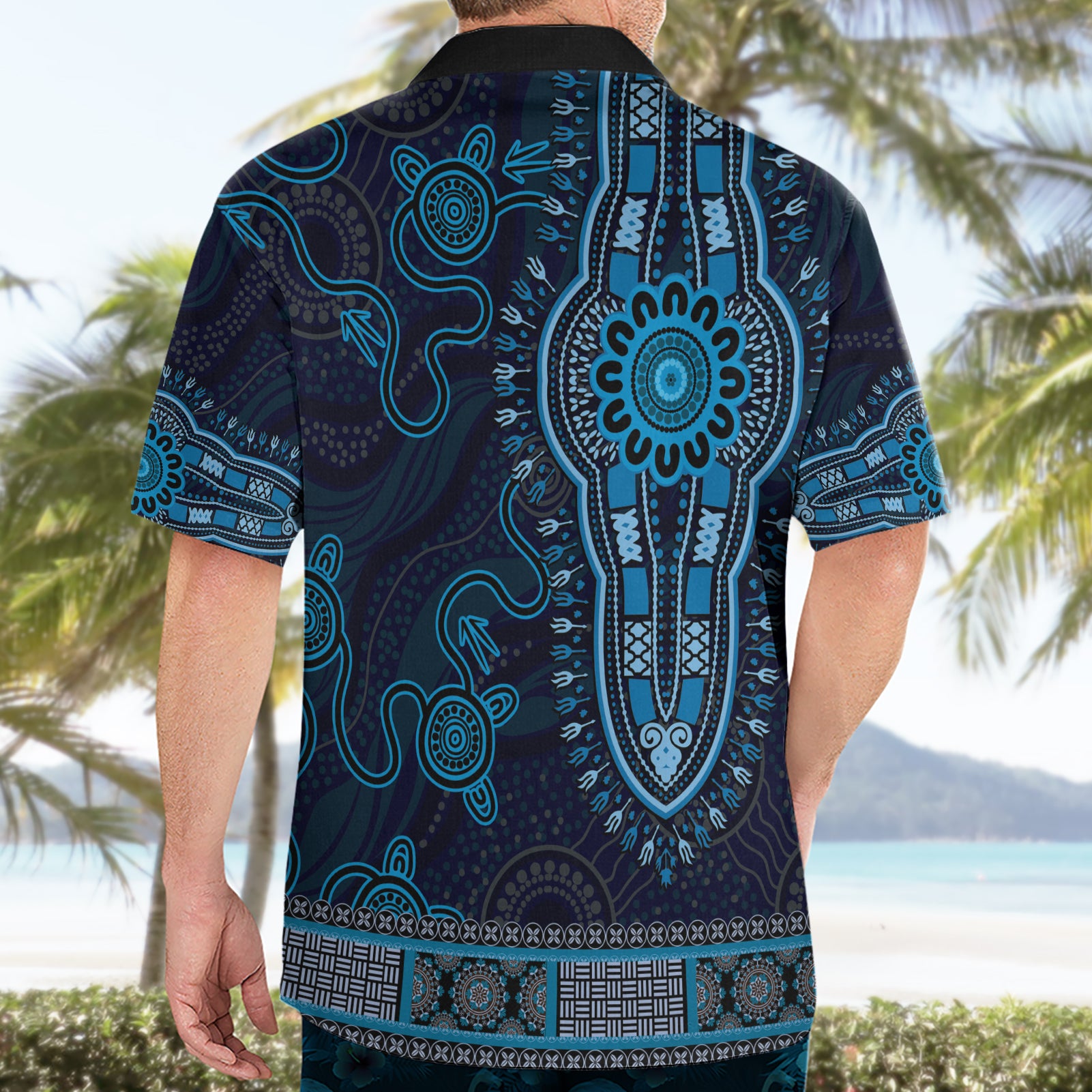 Blue African Dashiki With Australia Aboriginal Art Hawaiian Shirt - Vibe Hoodie Shop