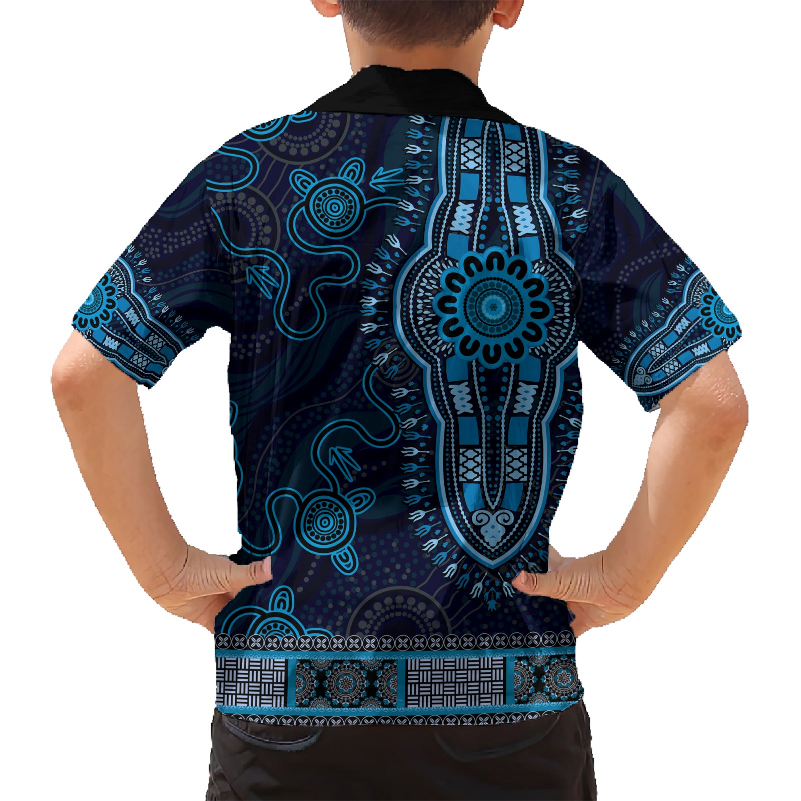 Blue African Dashiki With Australia Aboriginal Art Hawaiian Shirt - Vibe Hoodie Shop