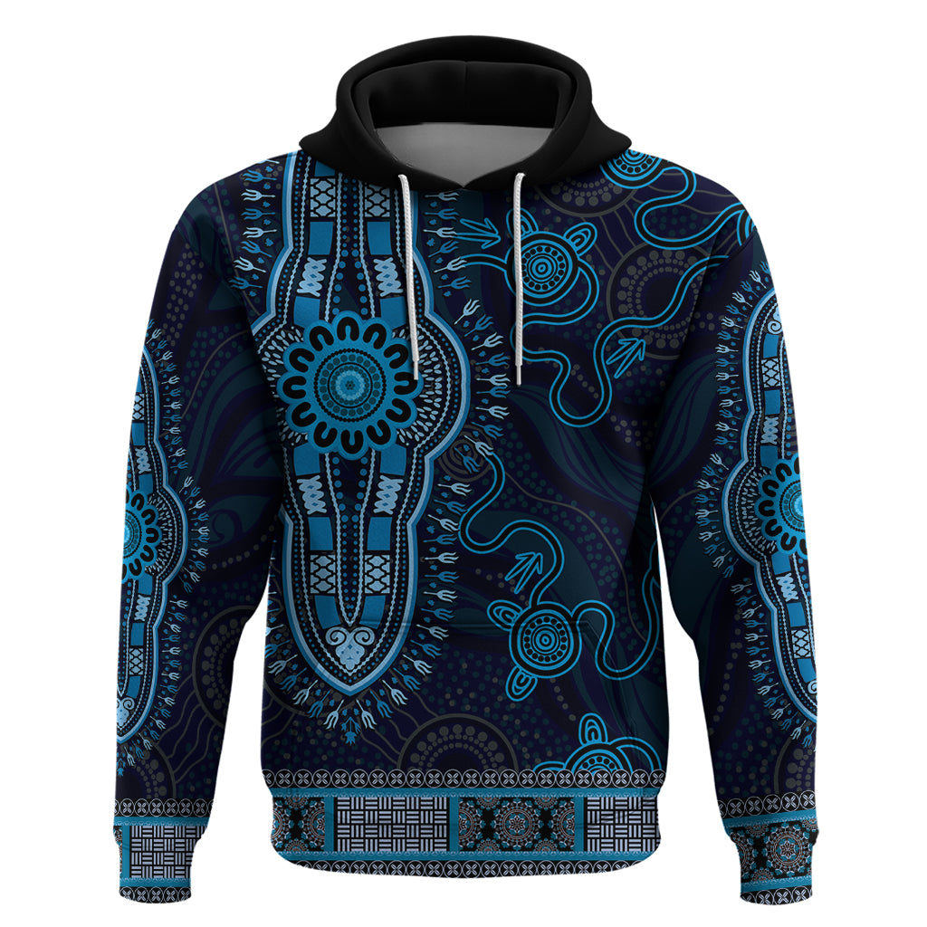 Blue African Dashiki With Australia Aboriginal Art Hoodie - Vibe Hoodie Shop