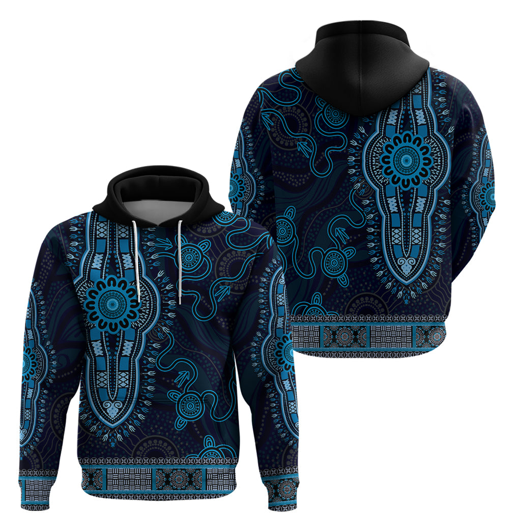 Blue African Dashiki With Australia Aboriginal Art Hoodie - Vibe Hoodie Shop