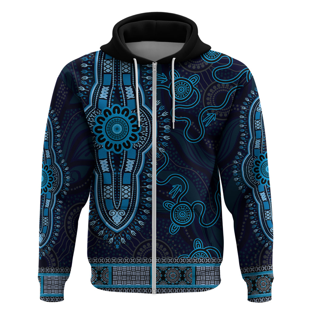 Blue African Dashiki With Australia Aboriginal Art Hoodie - Vibe Hoodie Shop