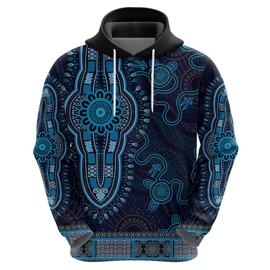 Blue African Dashiki With Australia Aboriginal Art Hoodie - Vibe Hoodie Shop
