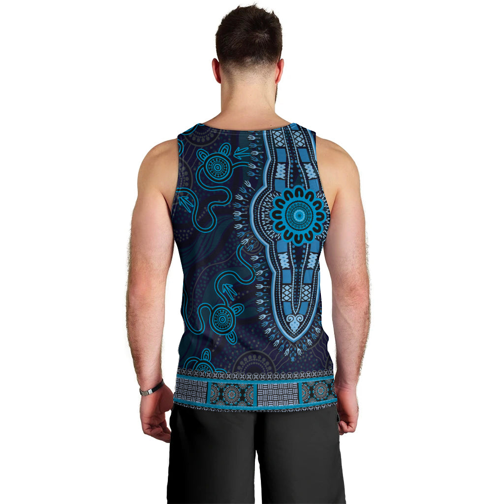Blue African Dashiki With Australia Aboriginal Art Men Tank Top - Vibe Hoodie Shop