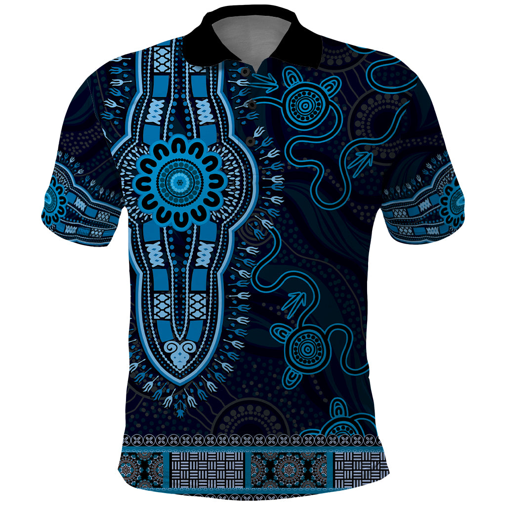 Blue African Dashiki With Australia Aboriginal Art Polo Shirt - Vibe Hoodie Shop