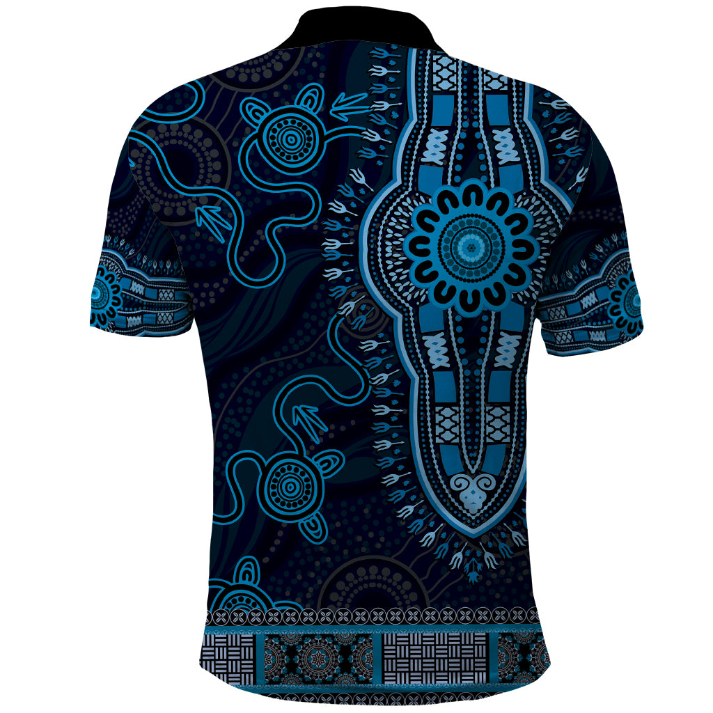 Blue African Dashiki With Australia Aboriginal Art Polo Shirt - Vibe Hoodie Shop