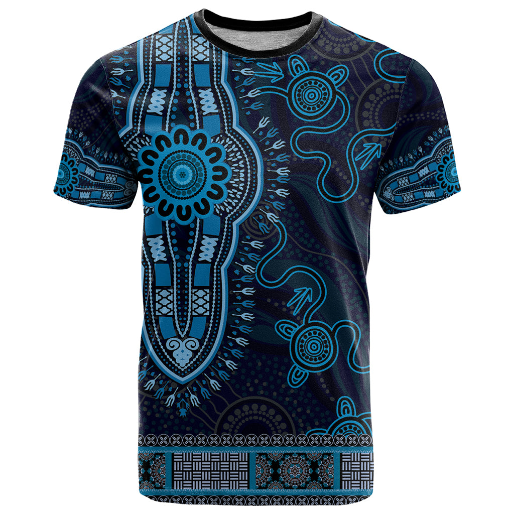 Blue African Dashiki With Australia Aboriginal Art T Shirt - Vibe Hoodie Shop