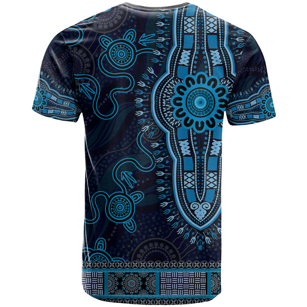 Blue African Dashiki With Australia Aboriginal Art T Shirt - Vibe Hoodie Shop