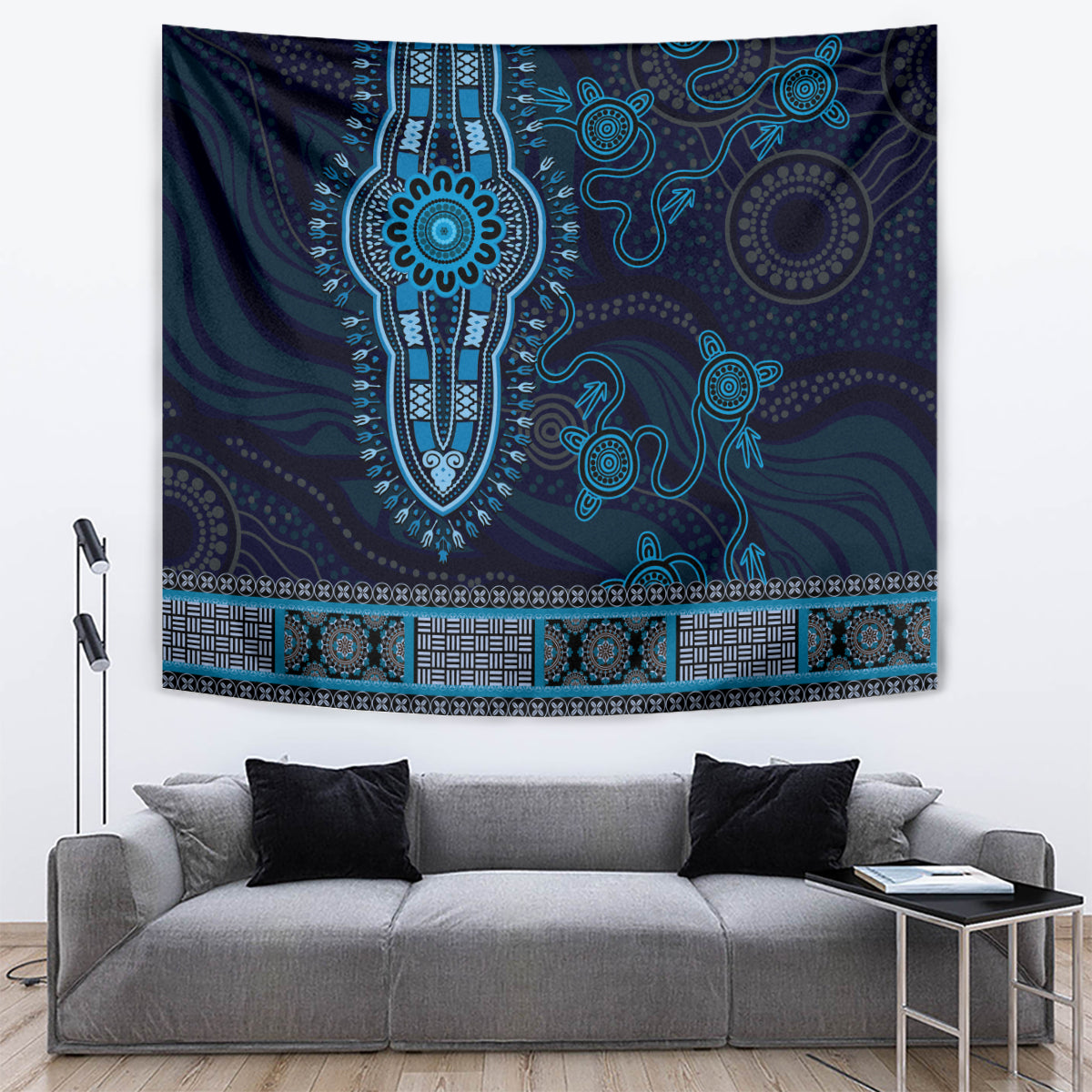 Blue African Dashiki With Australia Aboriginal Art Tapestry - Vibe Hoodie Shop