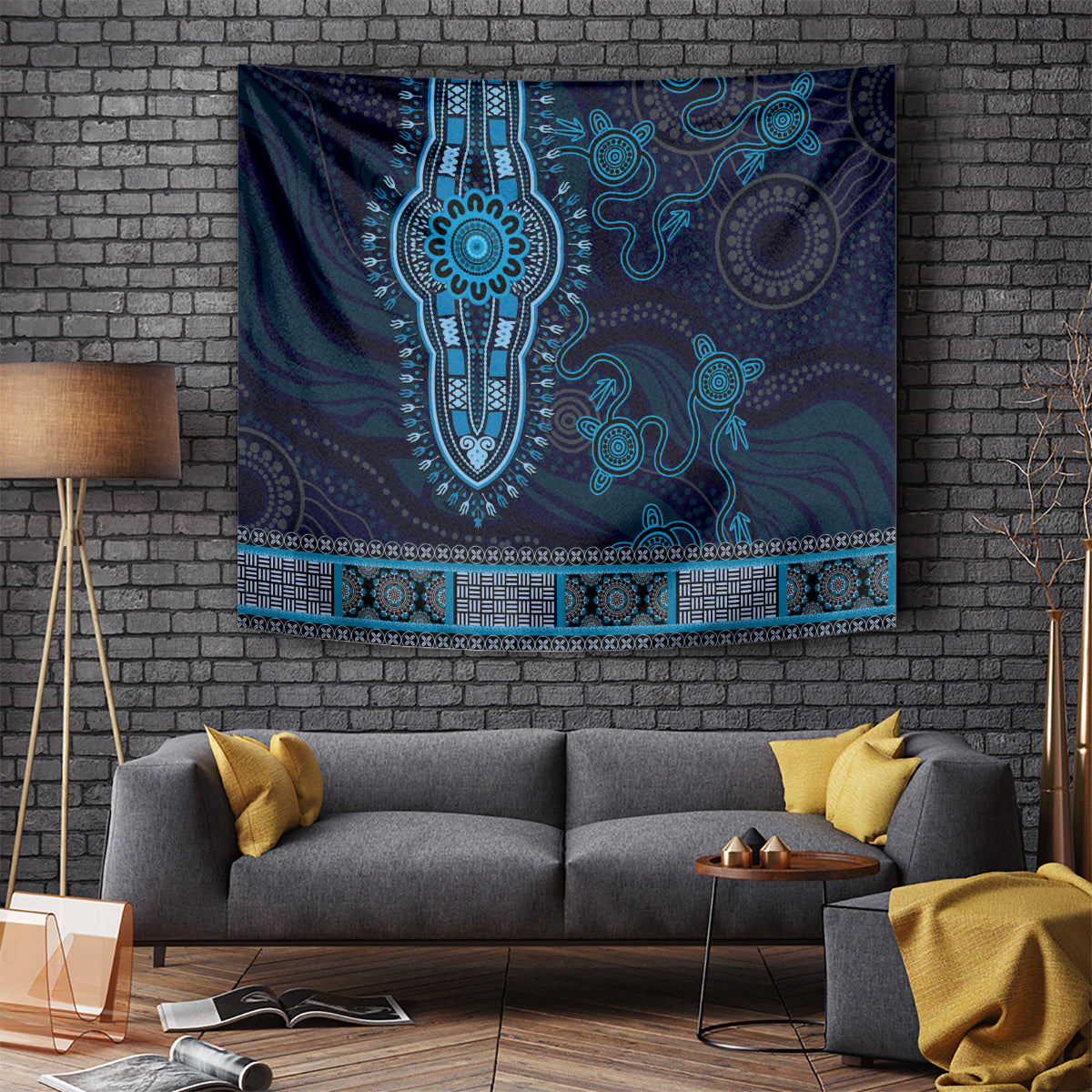 Blue African Dashiki With Australia Aboriginal Art Tapestry - Vibe Hoodie Shop