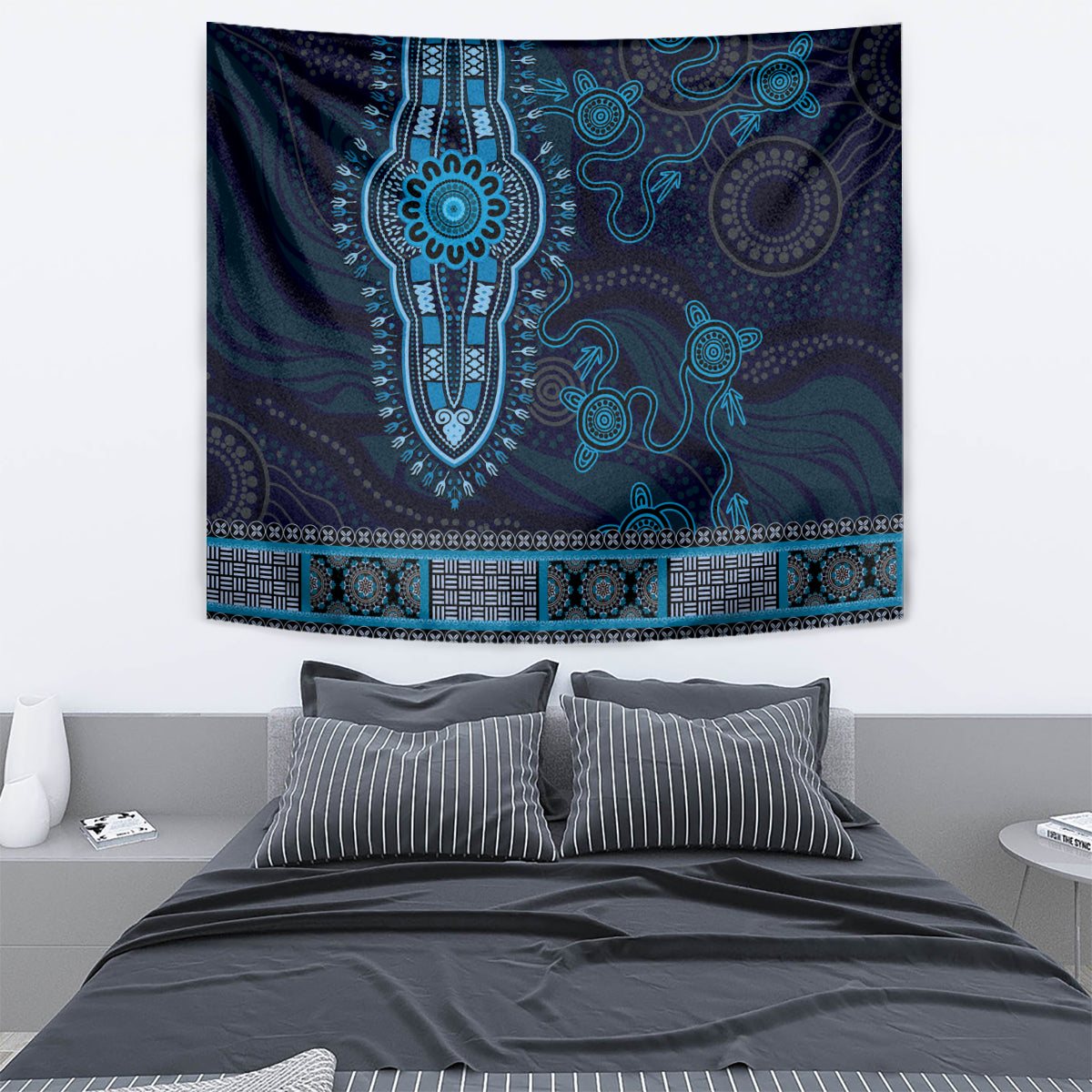 Blue African Dashiki With Australia Aboriginal Art Tapestry - Vibe Hoodie Shop