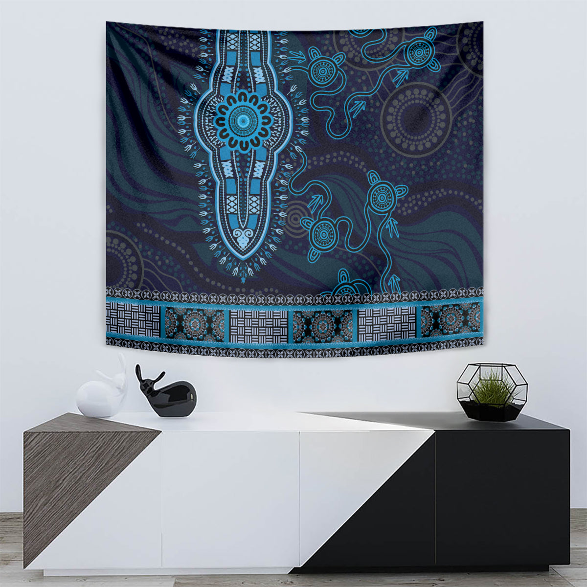 Blue African Dashiki With Australia Aboriginal Art Tapestry - Vibe Hoodie Shop