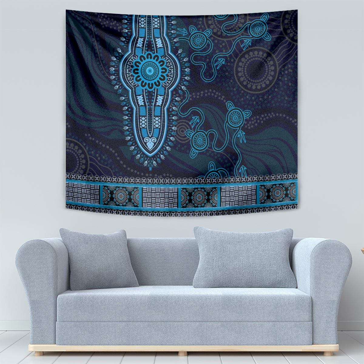 Blue African Dashiki With Australia Aboriginal Art Tapestry - Vibe Hoodie Shop