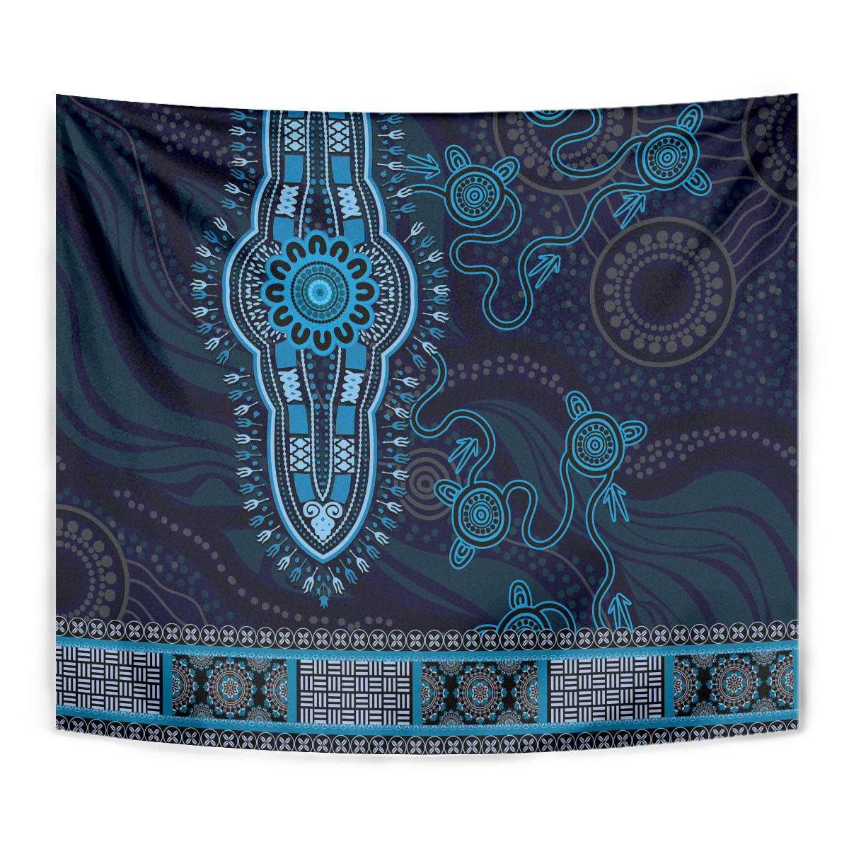 Blue African Dashiki With Australia Aboriginal Art Tapestry - Vibe Hoodie Shop