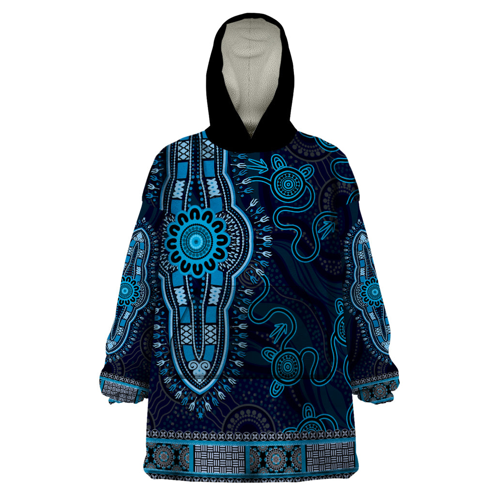 Blue African Dashiki With Australia Aboriginal Art Wearable Blanket Hoodie - Vibe Hoodie Shop