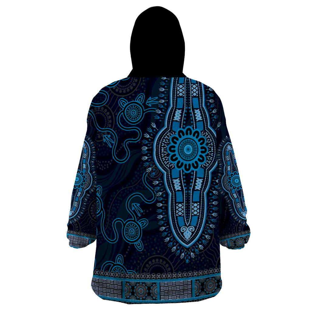 Blue African Dashiki With Australia Aboriginal Art Wearable Blanket Hoodie - Vibe Hoodie Shop