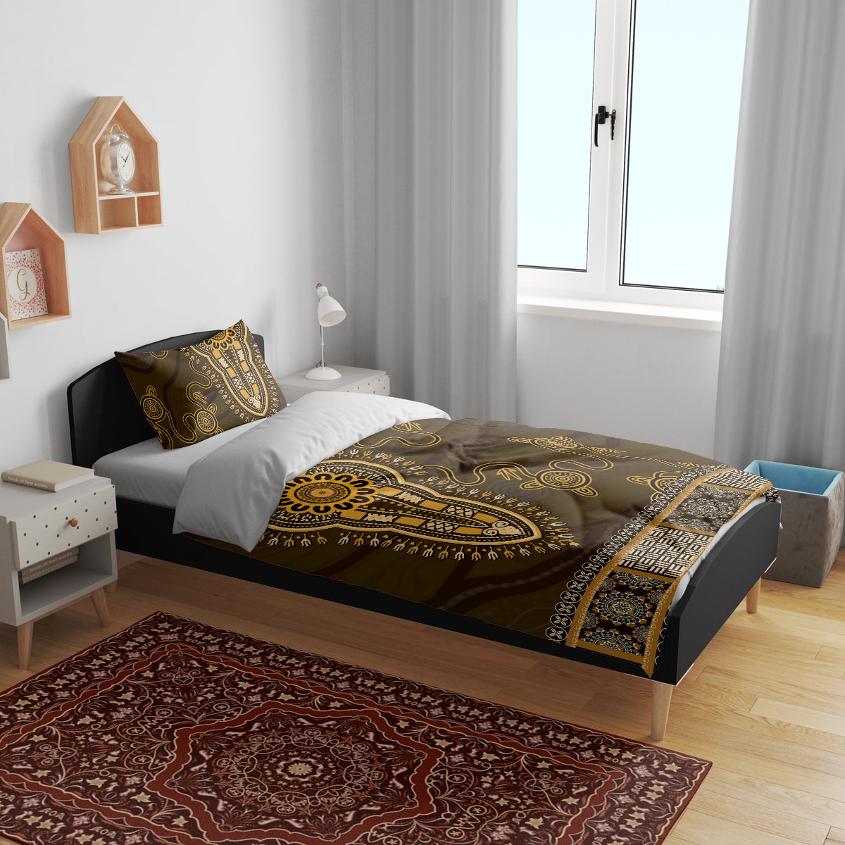 Gold African Dashiki With Australia Aboriginal Art Bedding Set - Vibe Hoodie Shop