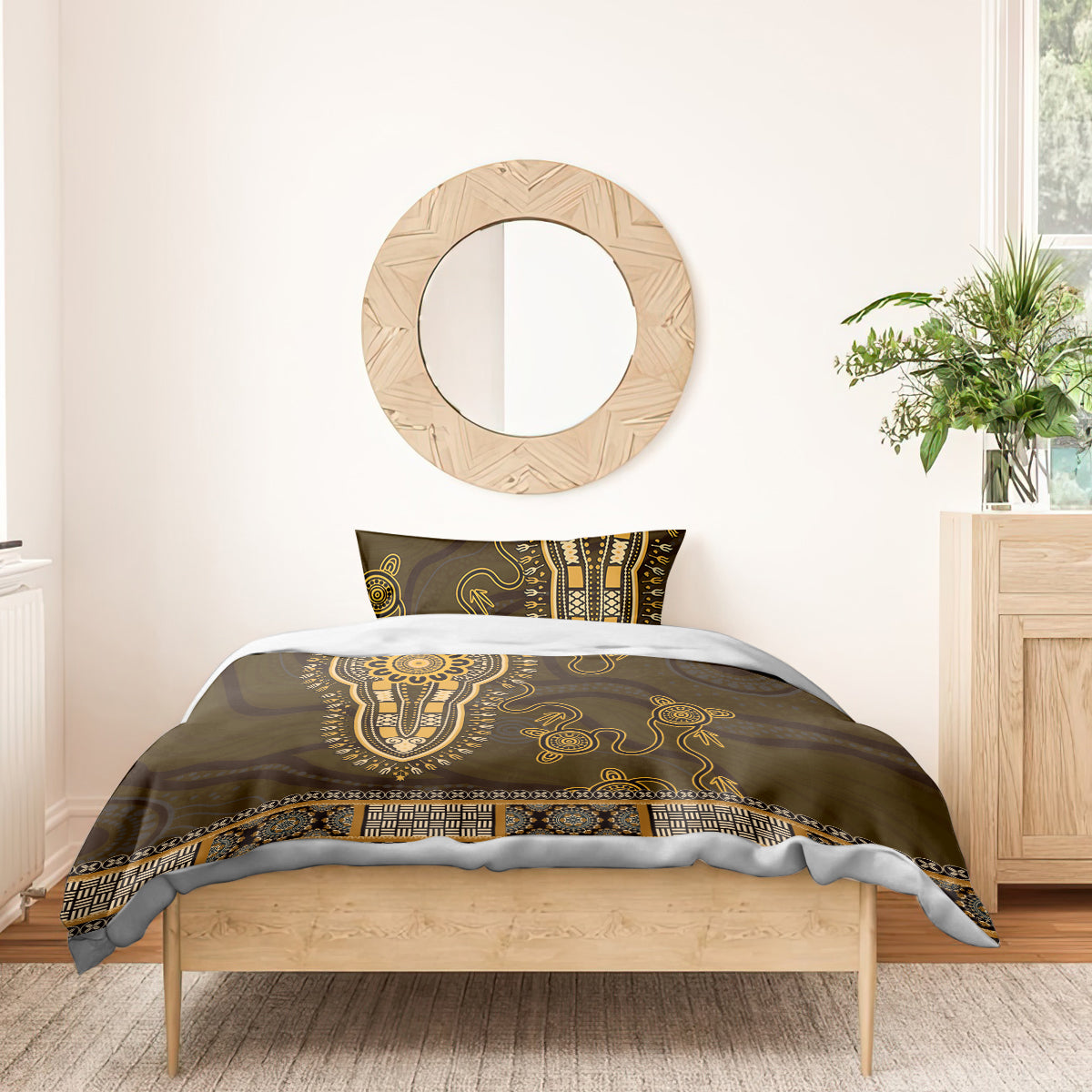 Gold African Dashiki With Australia Aboriginal Art Bedding Set - Vibe Hoodie Shop