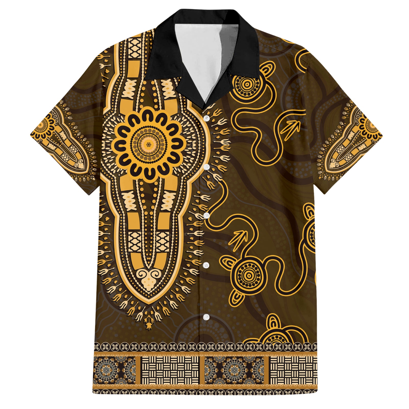 Gold African Dashiki With Australia Aboriginal Art Hawaiian Shirt - Vibe Hoodie Shop