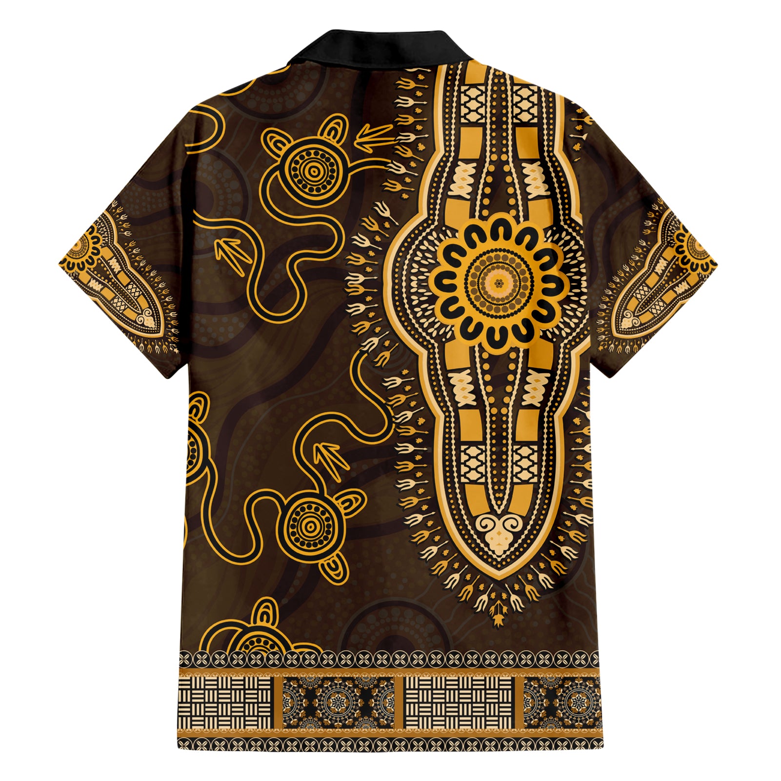 Gold African Dashiki With Australia Aboriginal Art Hawaiian Shirt - Vibe Hoodie Shop