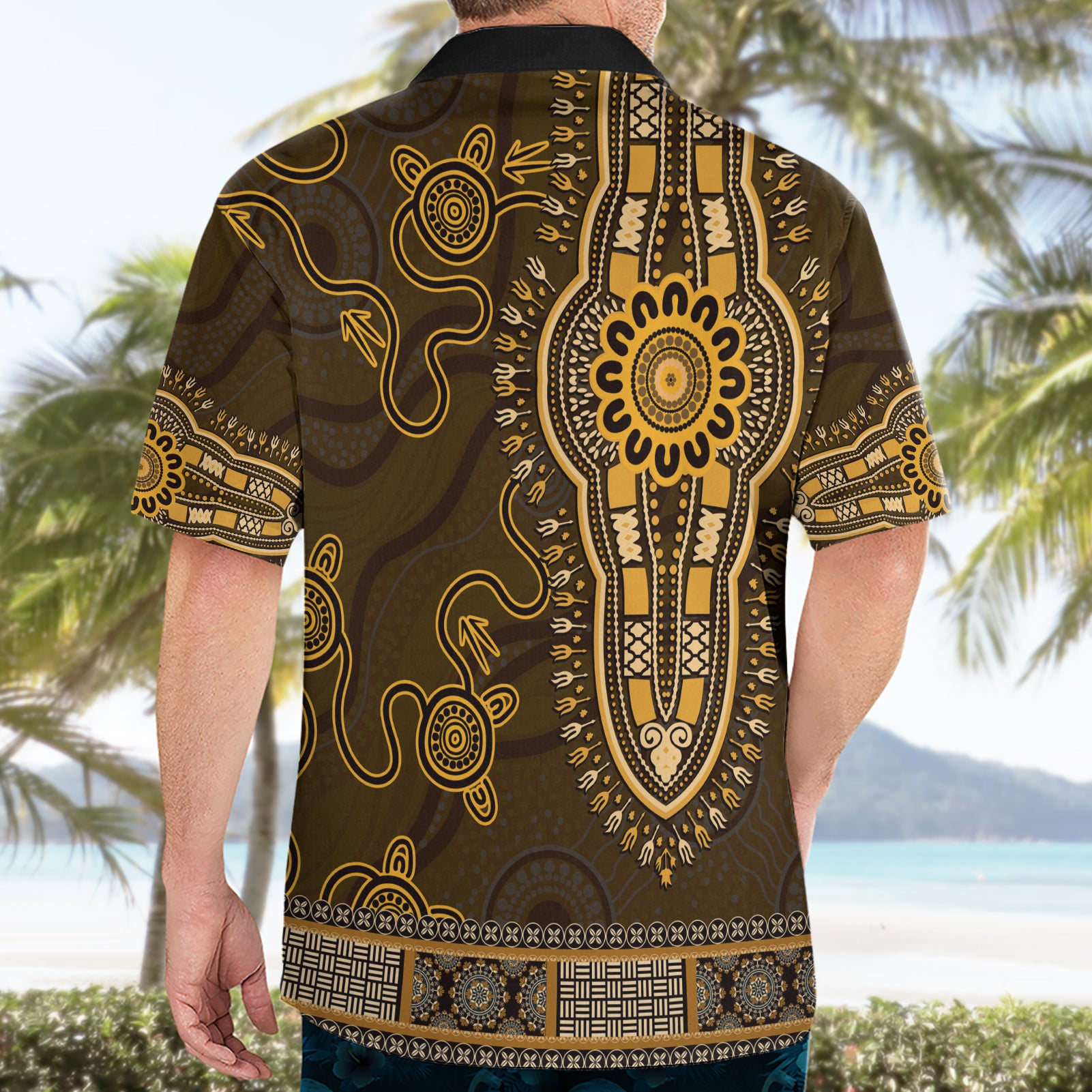 Gold African Dashiki With Australia Aboriginal Art Hawaiian Shirt - Vibe Hoodie Shop