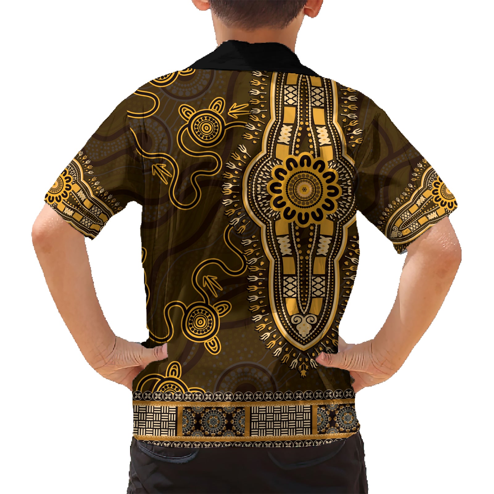 Gold African Dashiki With Australia Aboriginal Art Hawaiian Shirt - Vibe Hoodie Shop