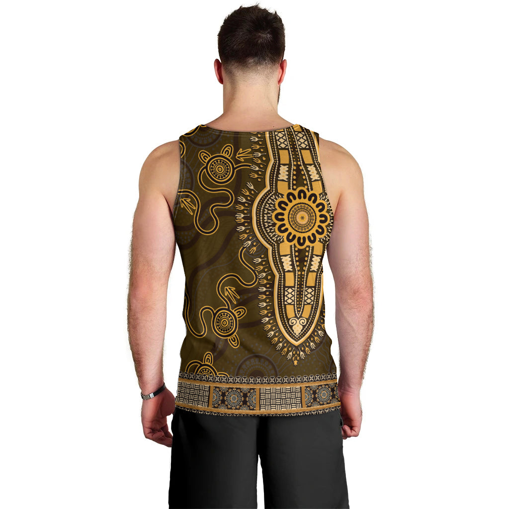 Gold African Dashiki With Australia Aboriginal Art Men Tank Top - Vibe Hoodie Shop