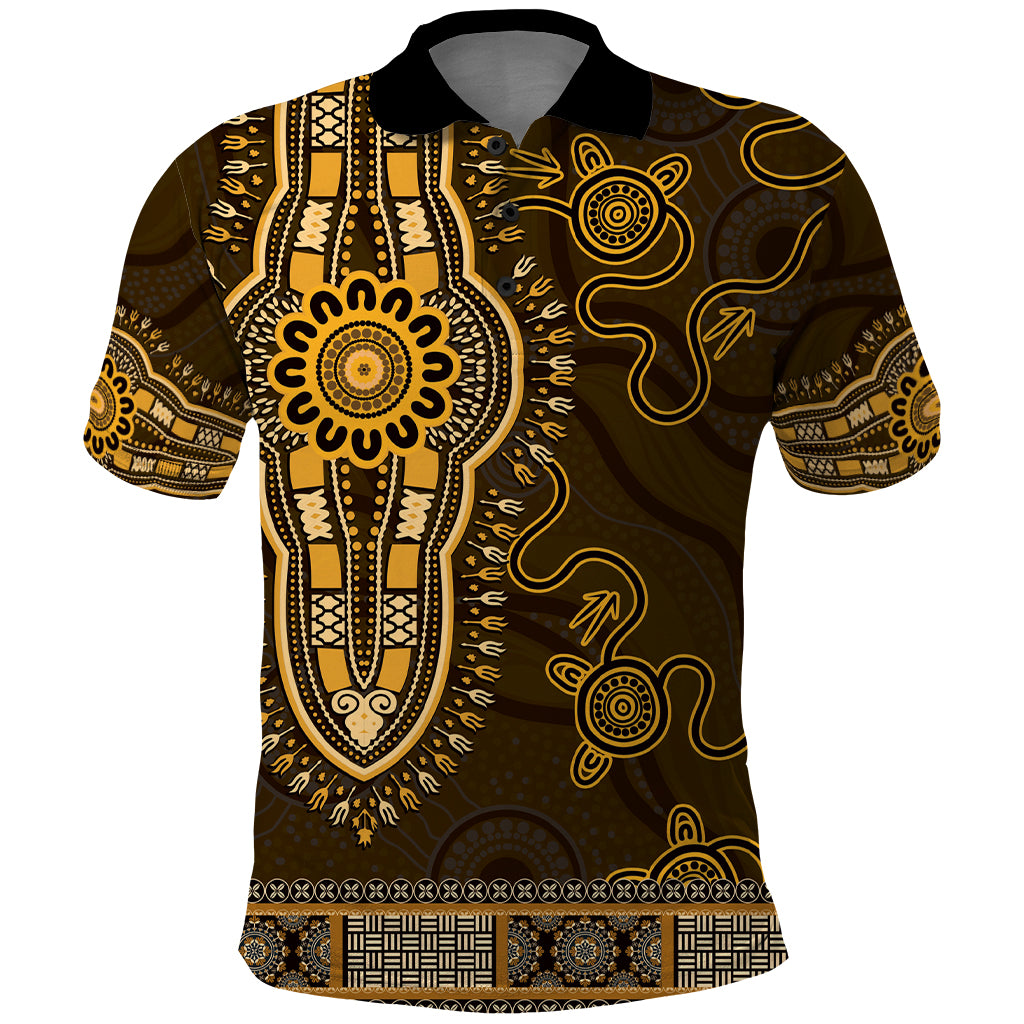 Gold African Dashiki With Australia Aboriginal Art Polo Shirt - Vibe Hoodie Shop