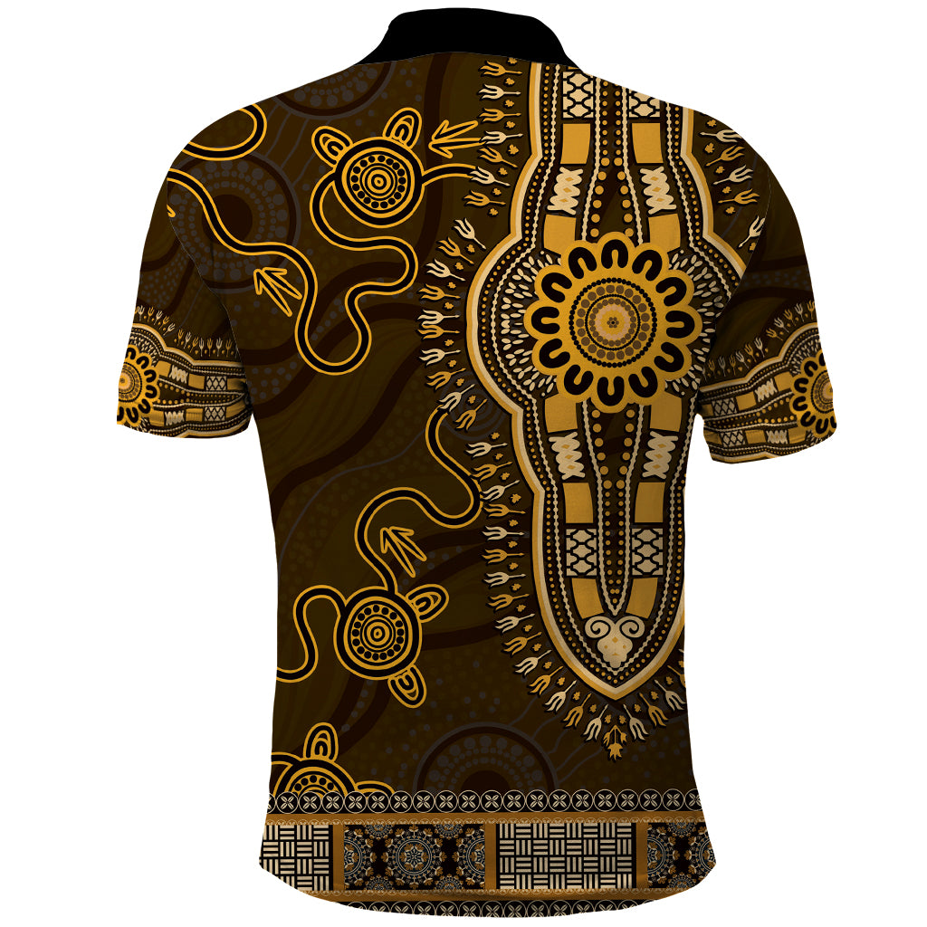 Gold African Dashiki With Australia Aboriginal Art Polo Shirt - Vibe Hoodie Shop