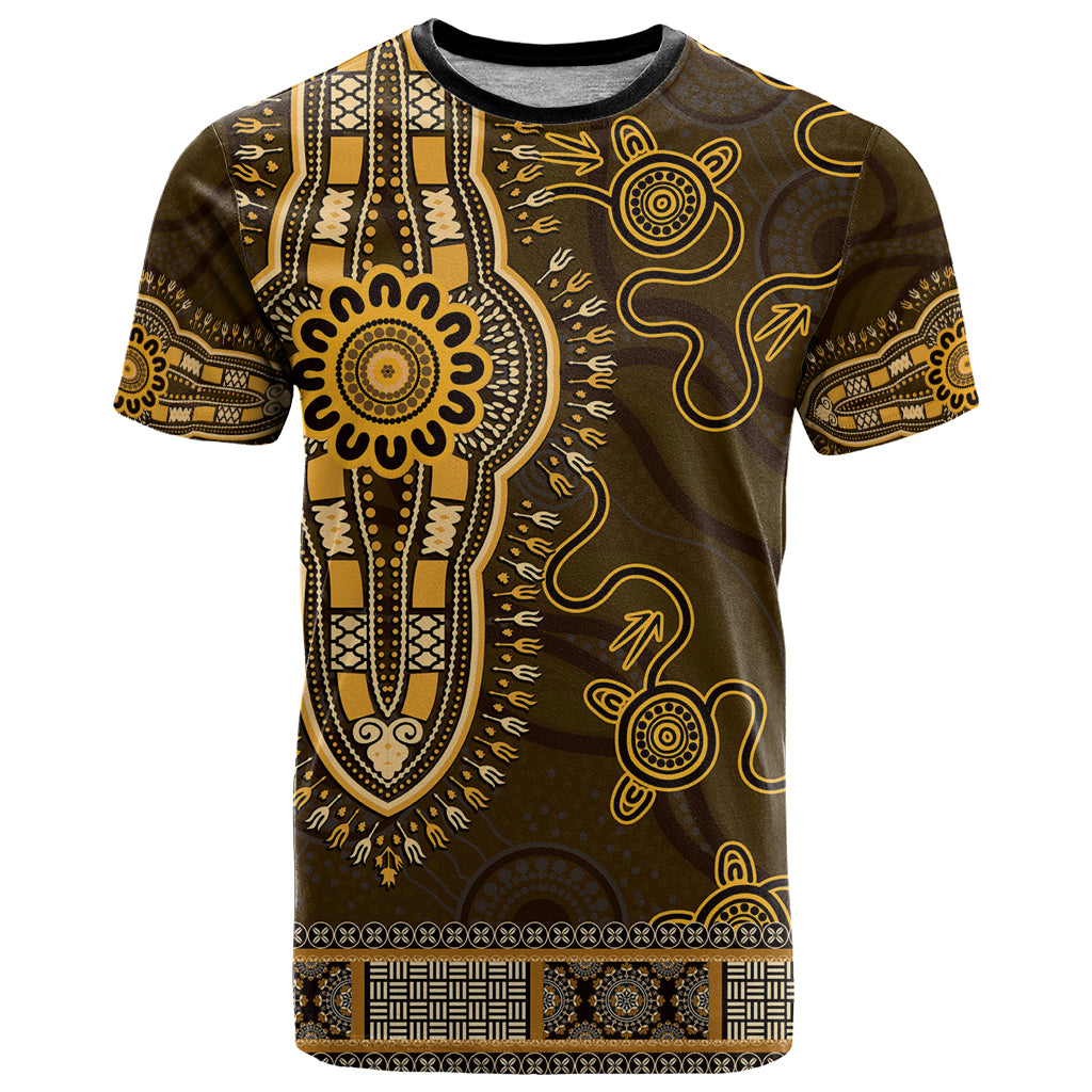 Gold African Dashiki With Australia Aboriginal Art T Shirt - Vibe Hoodie Shop