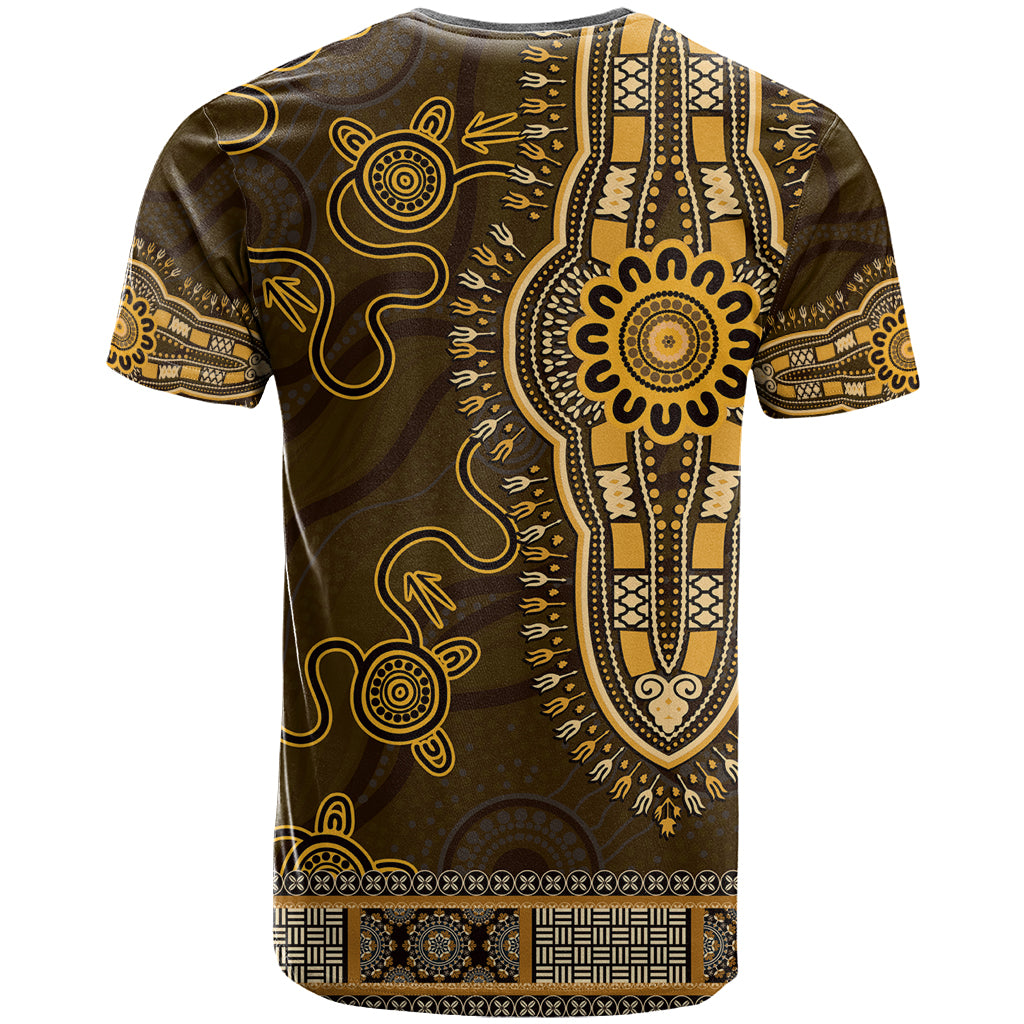 Gold African Dashiki With Australia Aboriginal Art T Shirt - Vibe Hoodie Shop