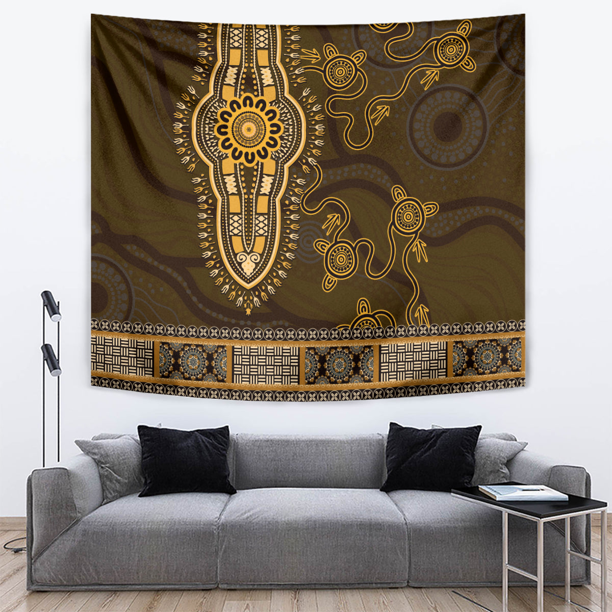 Gold African Dashiki With Australia Aboriginal Art Tapestry - Vibe Hoodie Shop