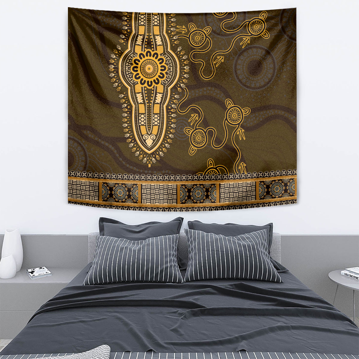 Gold African Dashiki With Australia Aboriginal Art Tapestry - Vibe Hoodie Shop