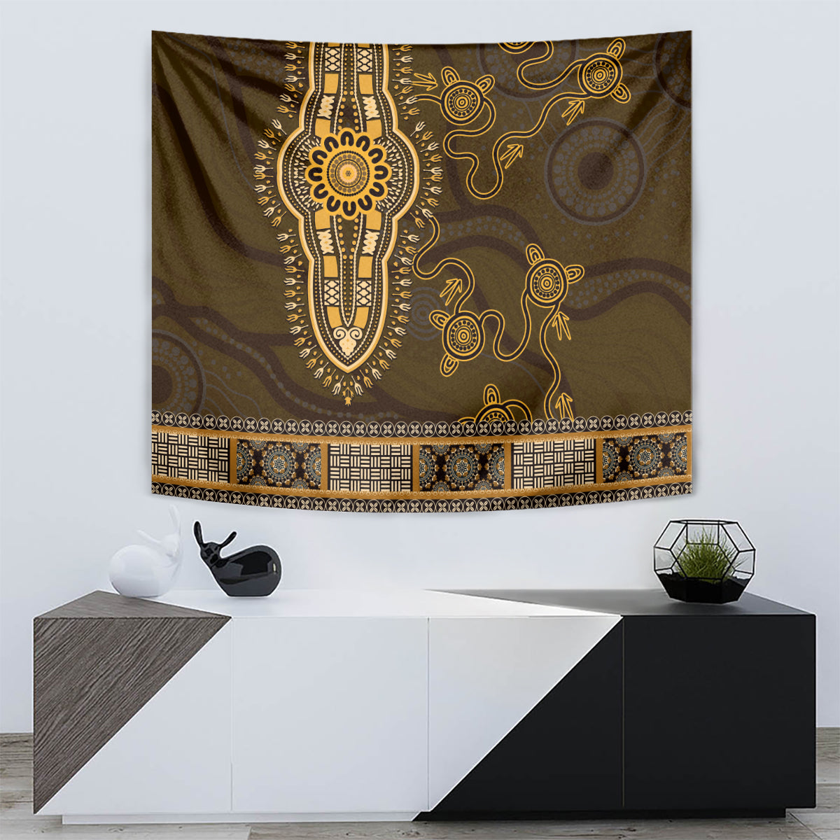 Gold African Dashiki With Australia Aboriginal Art Tapestry - Vibe Hoodie Shop