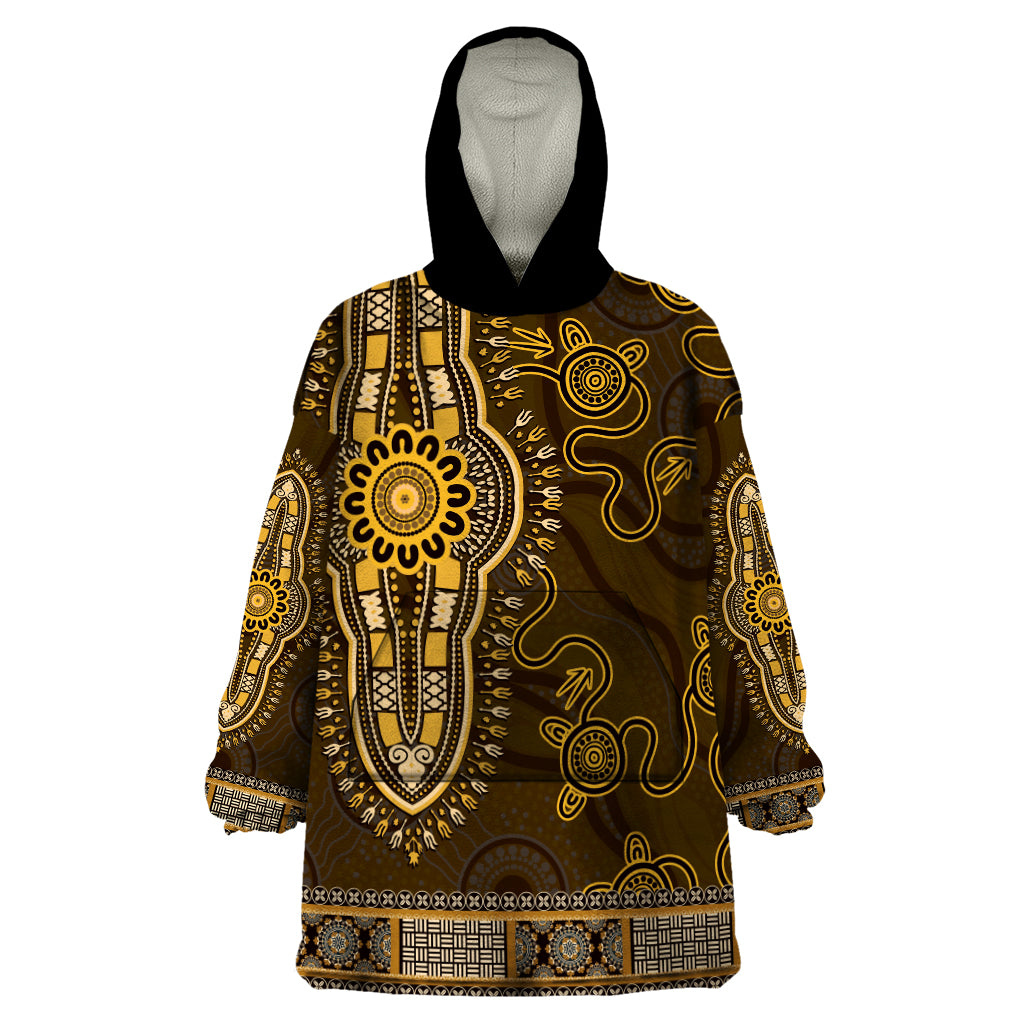 Gold African Dashiki With Australia Aboriginal Art Wearable Blanket Hoodie - Vibe Hoodie Shop