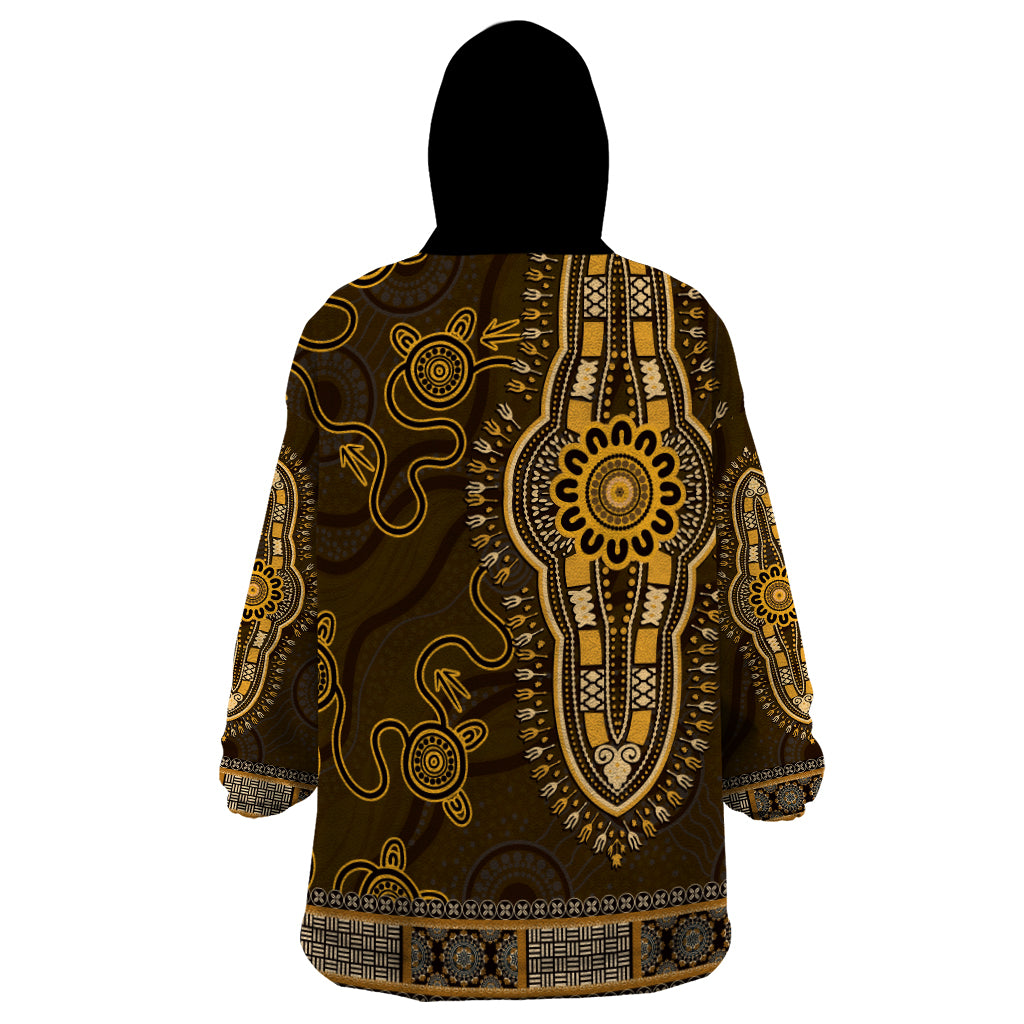 Gold African Dashiki With Australia Aboriginal Art Wearable Blanket Hoodie - Vibe Hoodie Shop