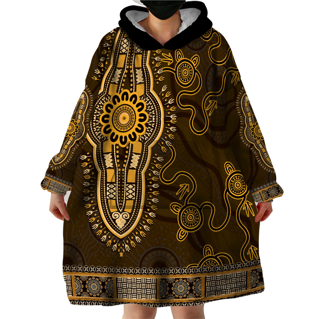 Gold African Dashiki With Australia Aboriginal Art Wearable Blanket Hoodie - Vibe Hoodie Shop