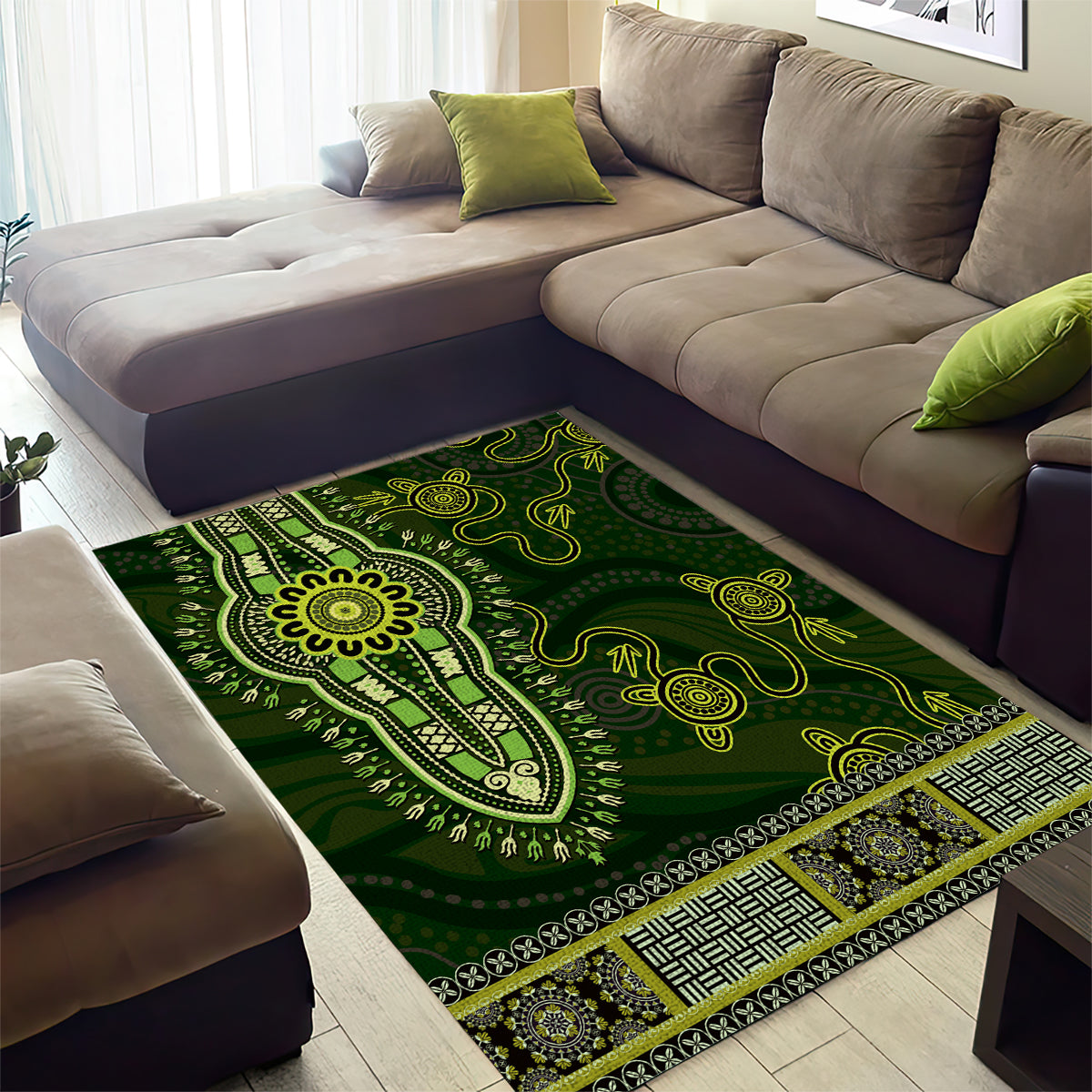 Lime Green African Dashiki With Australia Aboriginal Art Area Rug - Vibe Hoodie Shop