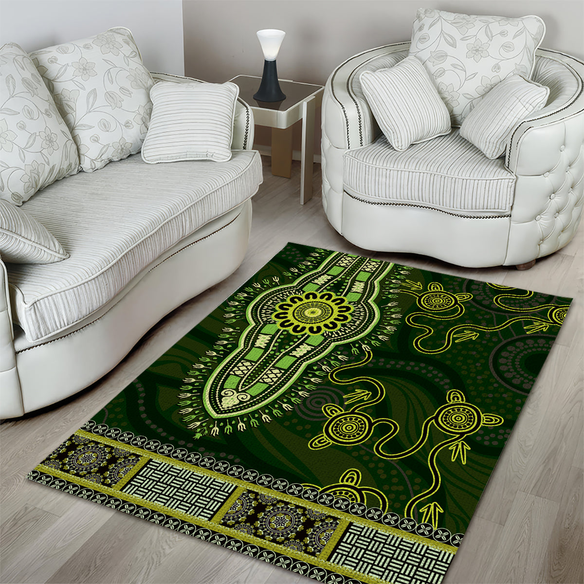 Lime Green African Dashiki With Australia Aboriginal Art Area Rug - Vibe Hoodie Shop