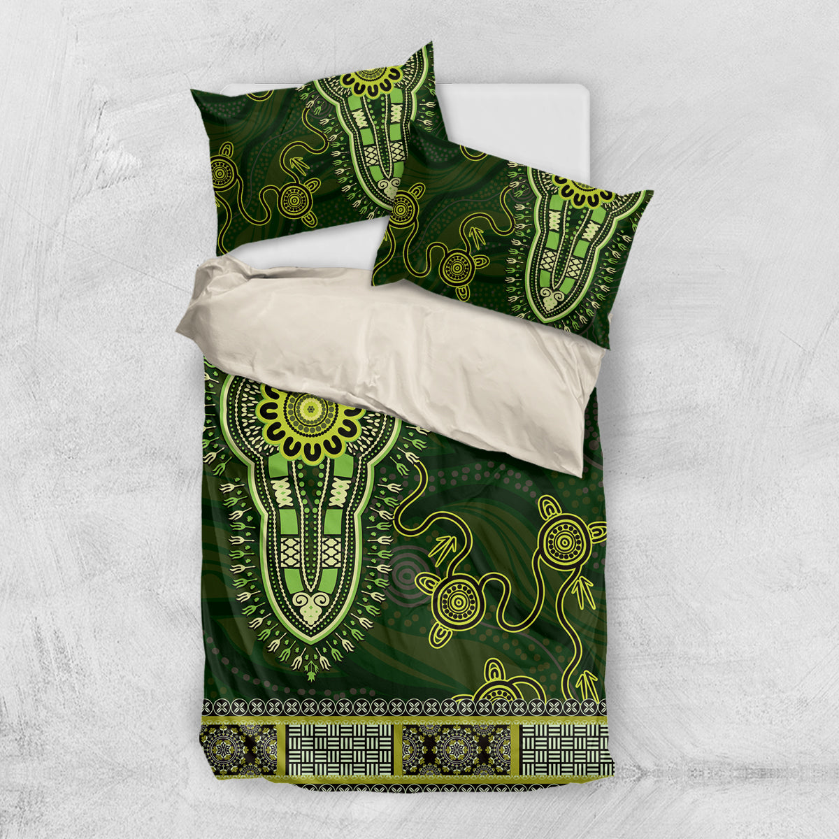 Lime Green African Dashiki With Australia Aboriginal Art Bedding Set - Vibe Hoodie Shop