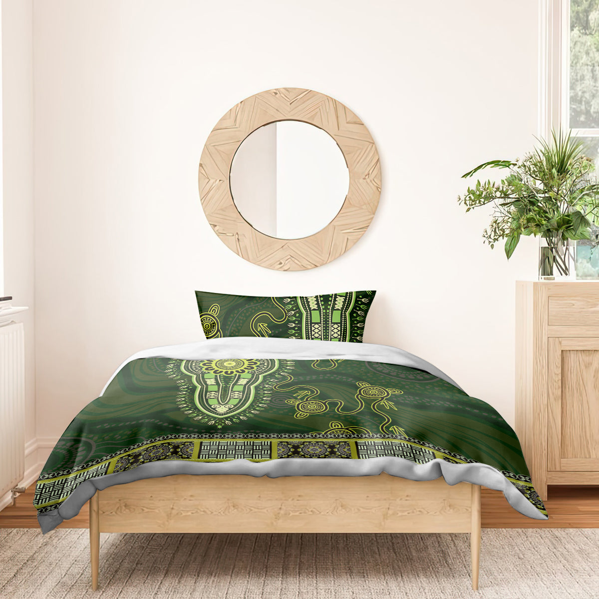 Lime Green African Dashiki With Australia Aboriginal Art Bedding Set - Vibe Hoodie Shop
