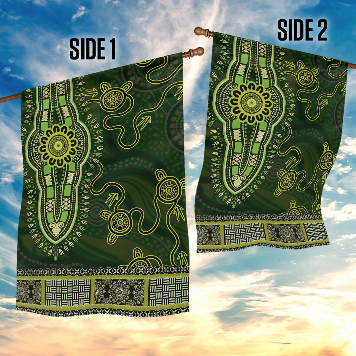 Lime Green African Dashiki With Australia Aboriginal Art Garden Flag - Vibe Hoodie Shop