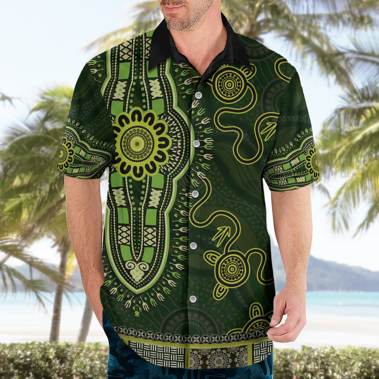 Lime Green African Dashiki With Australia Aboriginal Art Hawaiian Shirt - Vibe Hoodie Shop